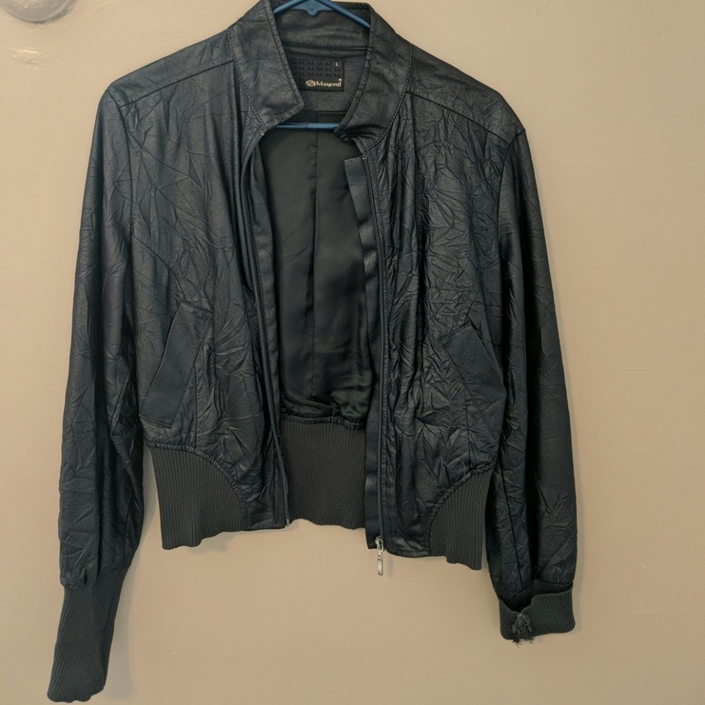 Faux leather members only zip up jacket